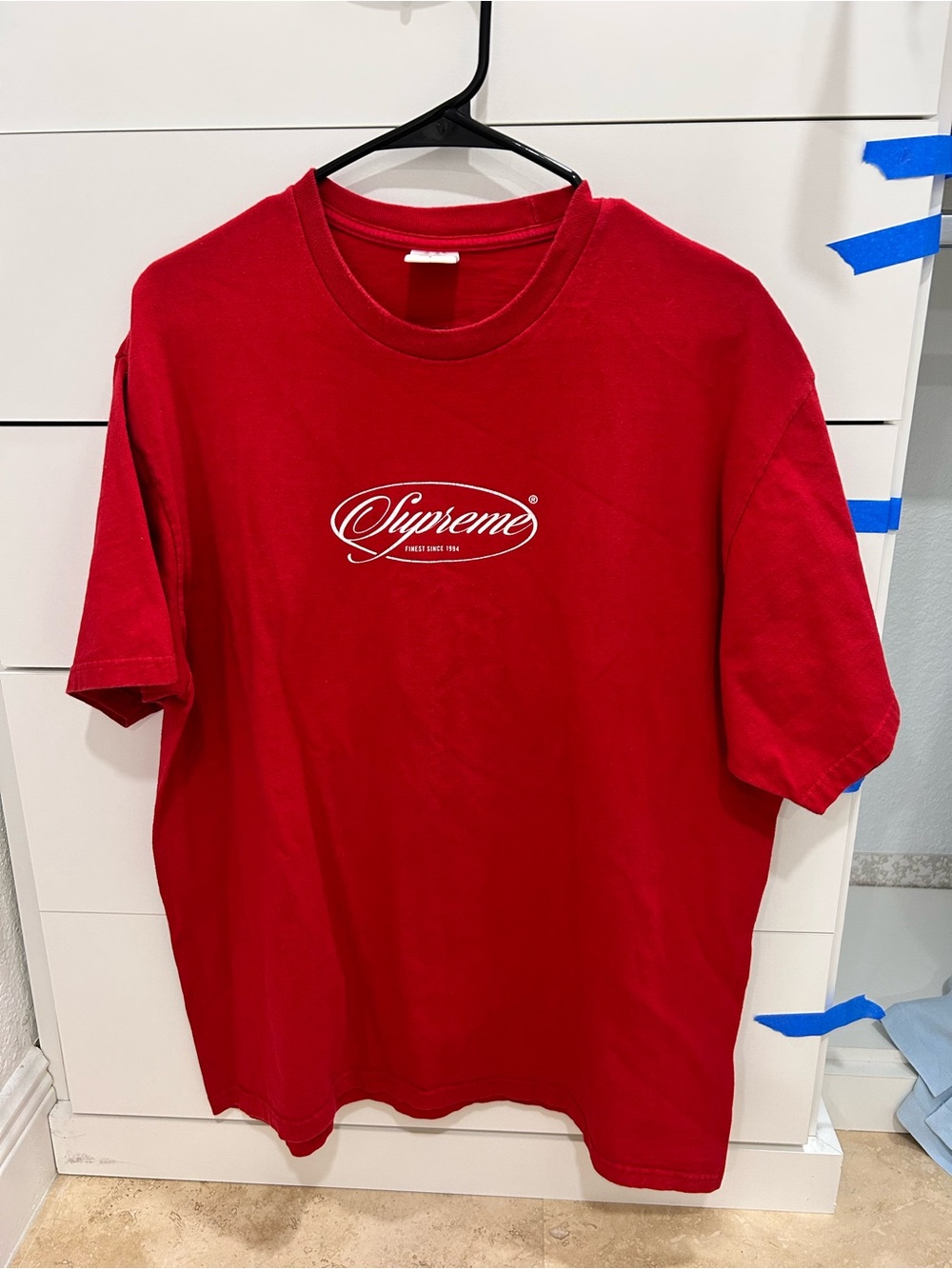 Supreme Red Tee with White Script Logo